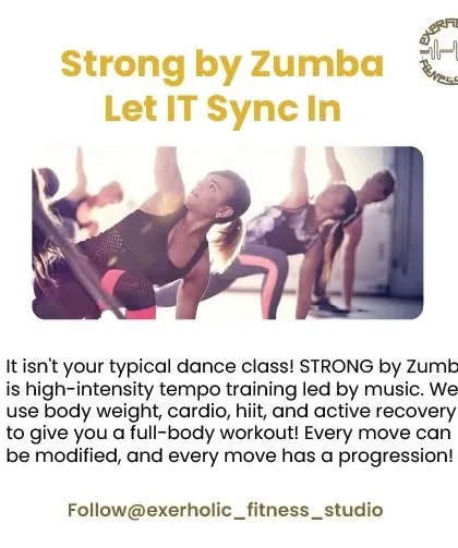 This is not your typical dance class. Strong by Zumba is HIIT tempo training where every move is driven by the music. We use bodyweight, cardio, and active recovery for a complete workout.