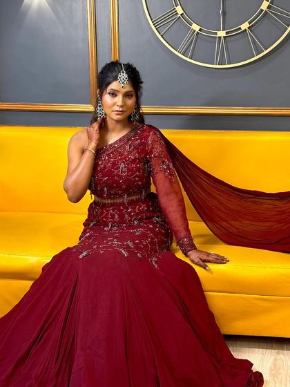 The final look is one of pure elegance. This style is perfect for an engagement or reception, proving that makeup on dusky skin can be both glamorous and sophisticated.