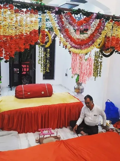 Here I am, Pappubhai, overseeing the preparations for a Rajputana wedding event in Pali. I personally ensure that all the traditional arrangements are perfect.
