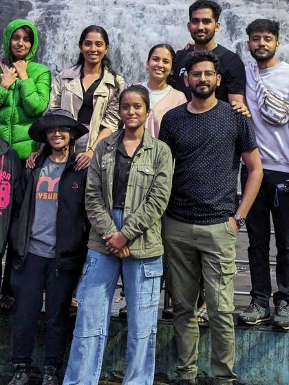The group by Vattakanal falls, enjoying the cool spray of the water.