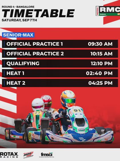 The Saturday schedule for the Senior Max class at Round 4 in Bangalore.
