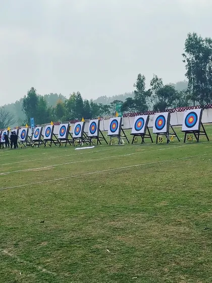 We prepare you for the biggest stages. This is the view from the shooting line at the All India Inter-University Archery competition, a national-level event that our students train to compete in.
