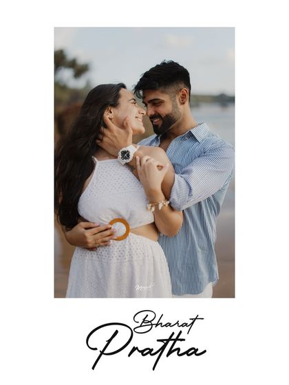 A beautifully framed close-up portrait of the happy couple, perfect for announcing their upcoming beach wedding.