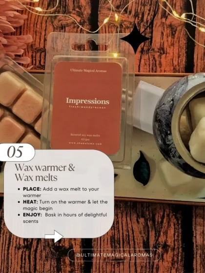 This graphic highlights my wax warmer and wax melts, a perfect flameless option from the Valentine's collection. Just place, heat, and enjoy hours of delightful scents.