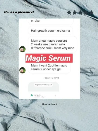 "Mam unga magic serum oru 2 weeks use panren nalla difference eruku mam very nice." Two weeks is all it took for this customer to see a nice difference.