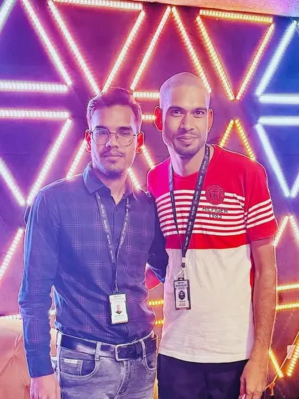 Another snapshot from our team celebration. The custom geometric lighting wall in our office provides the perfect backdrop for appreciating our dedicated employees.
