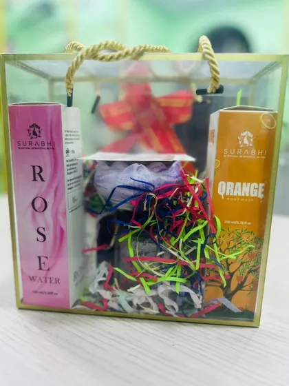 I design hampers for every budget and need. This transparent gift bag is a popular choice for corporate gifting and event return gifts, beautifully showcasing the natural products inside.