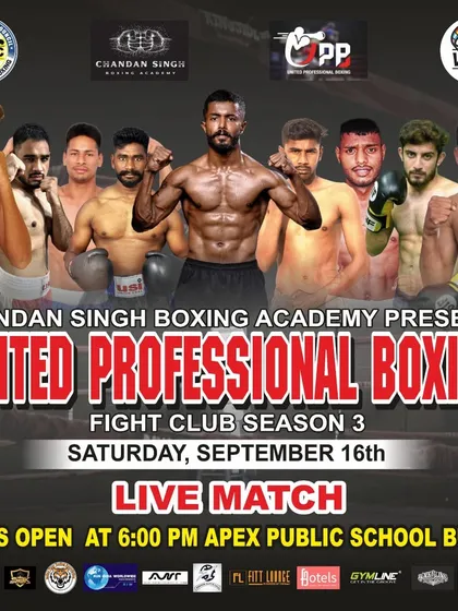The official poster for a United Professional Boxing event hosted at my academy, featuring a lineup of our fighters.