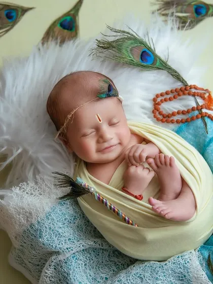 What a divine smile! Capturing this little Kanha during a Janmashtami-themed session was pure joy. I love creating culturally rich portraits that celebrate your family's traditions and faith, turning a photoshoot into a cherished memory.