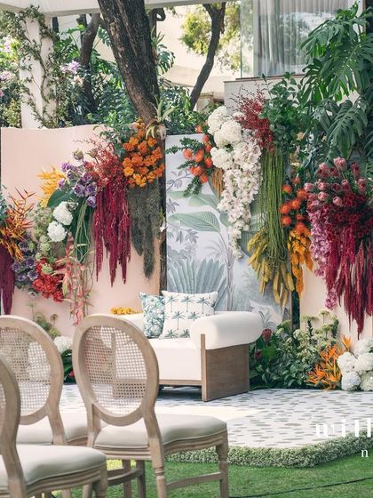 The full seating area for the 'Garden of Gaia' ceremony, a beautiful and comfortable space for guests.