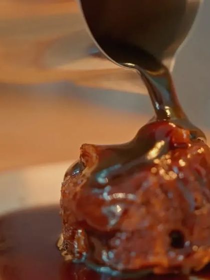 Our Christmas special sticky toffee pudding, drenched in a warm, rich sauce.