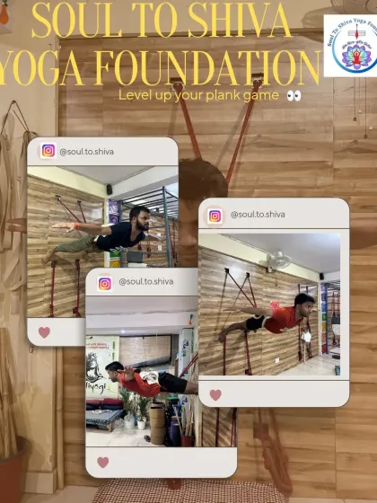 Level up your plank game. Here you see students performing an advanced suspended plank using the yoga wall. This is the ultimate test of core strength and endurance.