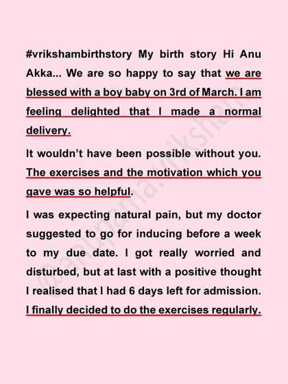 This mother was worried when her doctor suggested induction, but she used the 6 days she had to practice her exercises regularly, which helped her go into labor naturally.