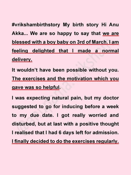 This mother was worried when her doctor suggested induction, but she used the 6 days she had to practice her exercises regularly, which helped her go into labor naturally.