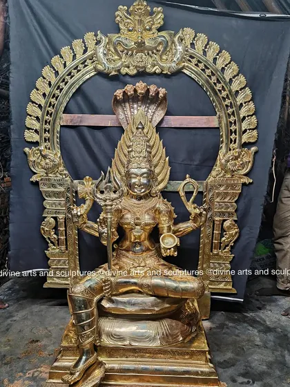 We were honored to create this magnificent Moolavar (main deity) of Sri Muthumariamman for a temple in Aruppukottai. This piece shows our capability to undertake large-scale, ornate temple commissions that become the heart of a sacred space.