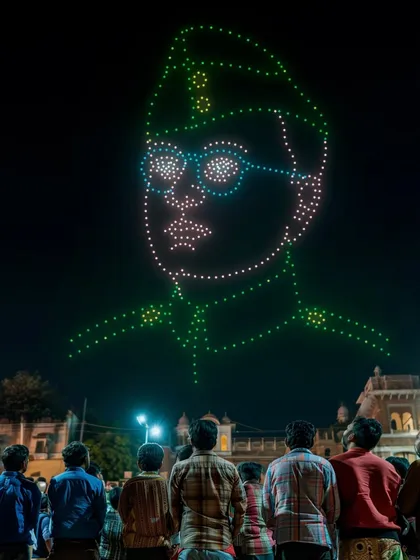 I tell the stories that matter to you. For a show in Lucknow, I depicted India's struggle for independence, creating this powerful portrait of Subhas Chandra Bose that resonated deeply with the audience.