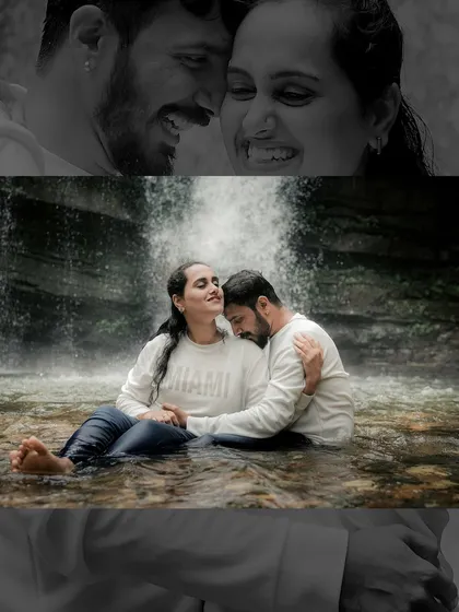 This collage blends a joyful black and white close-up with a romantic color shot of the couple in the water. It showcases my ability to capture a range of emotions and deliver a diverse gallery.