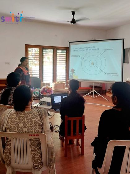 A presentation slide from our workshop at Smiti Montessori, illustrating the child's circles of influence, from their inner world to the broader community.