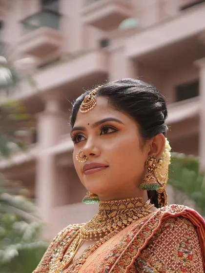 Additional views showcasing the variety and detail of my heirloom bridal sarees. Each image captures a different angle, moment, or detail, from full portraits to close ups of the fabric and embroidery, illustrating the complete story of each bride's custom creation.