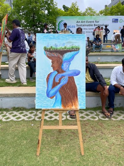 My painting displayed outdoors with works from other talented artists.