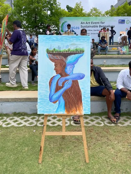 My painting displayed outdoors with works from other talented artists.