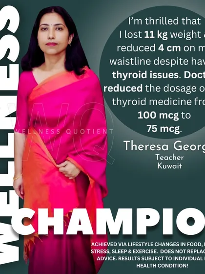 Despite her thyroid issues, Theresa lost 11 kg and reduced her medication dosage by focusing on a personalized nutrition and lifestyle plan.