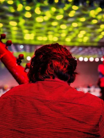 A view from my perspective during a sound check at the Jio World Centre. Preparing for a gig at such a prestigious venue requires meticulous attention to sound and detail.