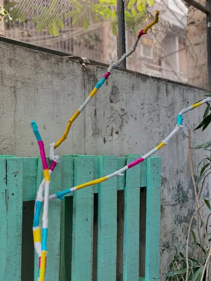 Even the outdoor areas got a creative touch. These yarn-bombed branches were a small detail that added a lot of character.