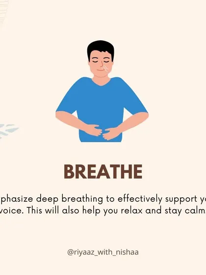 Tip 5 for performance anxiety: Breathe. Emphasize deep breathing to support your voice effectively and help you relax and stay calm on stage.