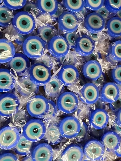 A pile of the popular evil eye soaps, a modern and meaningful design.