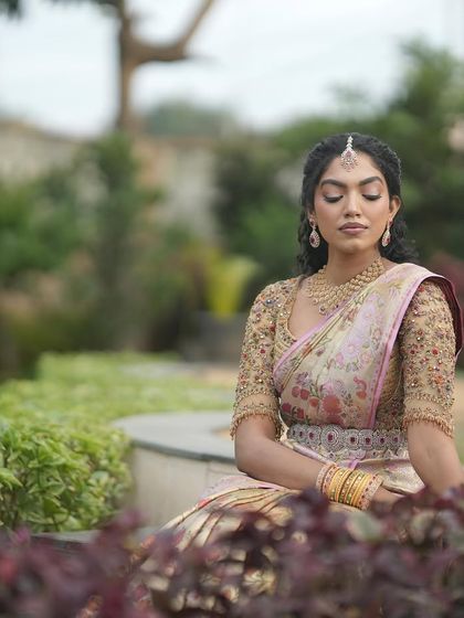 Additional views showcasing the variety and detail of my heirloom bridal sarees. Each image captures a different angle, moment, or detail, from full portraits to close ups of the fabric and embroidery, illustrating the complete story of each bride's custom creation.