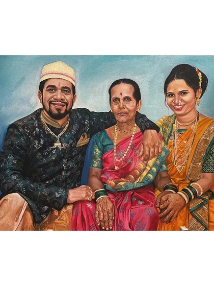 This is the kind of art that becomes a family treasure. I painted this acrylic portrait to celebrate three generations, focusing on the fine details of their traditional Aagri Koli attire and the loving bond they share. It's more than a painting; it's a story on canvas.
