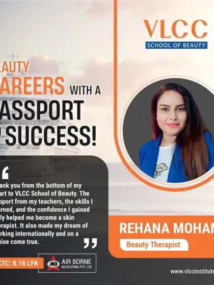 We are incredibly proud of our graduate, Rehana Mohamed, who turned her dream of working internationally into a reality. After becoming a skin therapist through our program, she secured a high-paying position on a cruise ship, showcasing the global career opportunities available to our students.