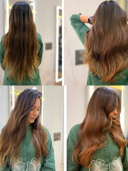 Here are all the angles of a beautiful cinnamon brown color I did for a bride to be. We wanted a shade that was elegant and timeless, and this warm tone with soft waves was the perfect result.