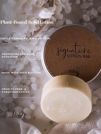 Say goodbye to dry skin with my plant-based Solid Lotion Bar. This concentrated bar is packed with nourishing seed butters and melts on contact with your skin for deep, non-greasy hydration. It's the perfect travel-friendly, plastic-free moisturizer.