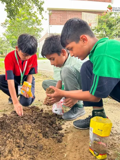 Young students learn to prepare soil and sow seeds. These foundational gardening skills connect them to the food cycle and the importance of healthy soil.
