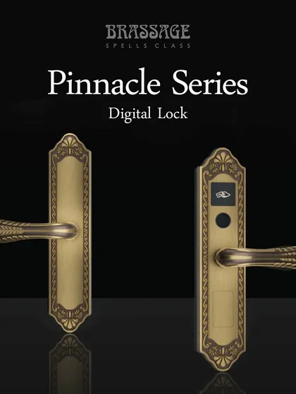 The Pinnacle Series Digital Lock offers a refined security solution. Its design features intricate carvings and a classic silhouette, available with or without the digital interface, ensuring a cohesive look throughout your home while providing advanced security where it's needed most.