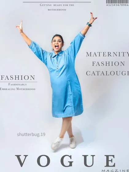 Who says maternity can't be high fashion? We created this fun, Vogue-inspired magazine cover to celebrate motherhood with style and confidence. It's a perfect concept for the mom-to-be who wants a modern and playful photoshoot.
