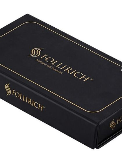 A close-up of the professional packaging for the Follirich GFC Therapy Kit. The quality of the product is evident from the presentation, ensuring your clients trust the treatment you provide.