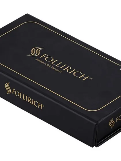 A close-up of the professional packaging for the Follirich GFC Therapy Kit. The quality of the product is evident from the presentation, ensuring your clients trust the treatment you provide.