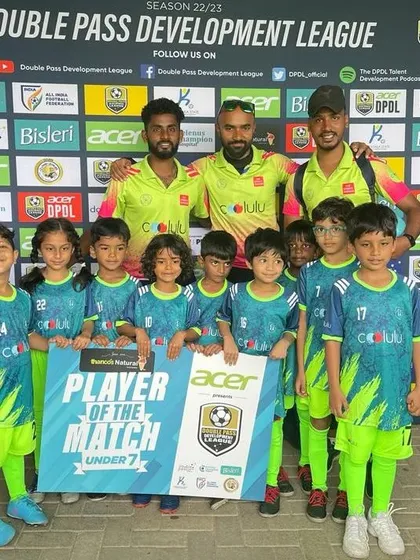 First league match, first big win! Our Under-7 football team proudly displays the Player of the Match award at the Double Pass Development League, showing that it's never too early to start competing.