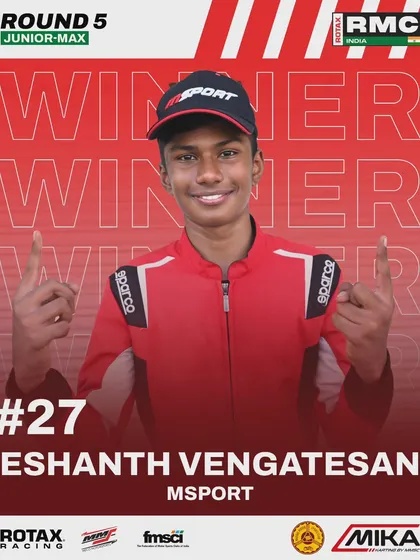 Eshanth Vengatesan of Msport celebrates his first win in the 2024 Junior Max championship.