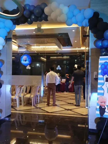 A view from the entrance of the Boss Baby themed event, showing how the decorations create an immersive experience for guests.