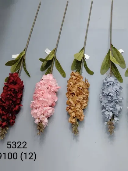 Artificial flower sticks in a range of sophisticated, muted colors like burgundy, dusty rose, and slate blue.