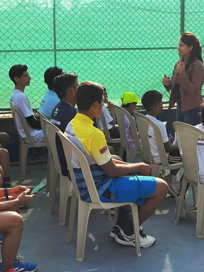 Our nutritionist Shruti Kainya conducting a session with our young athletes, teaching them the importance of proper fuel for their bodies.