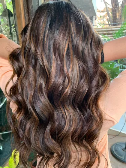 Rich chocolate hair for a pretty bride. This non-bleach color is timeless and elegant, perfect for her special day.
