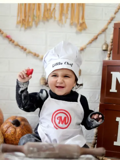 Our 'Little Chef' theme is a recipe for adorable photos. We provide the complete setup with a chef's hat, apron, and playful props to capture your child's delightful expressions.
