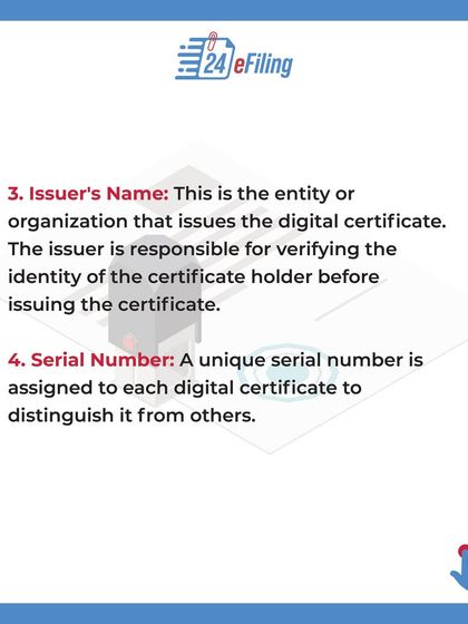 The certificate includes the issuer's name, which is the entity that verified your identity. It also has a unique serial number to distinguish it from all other certificates.
