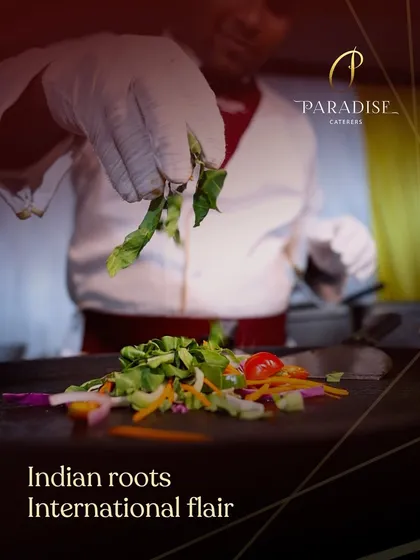 Our philosophy is simple: Indian roots with an international flair. Here, one of our chefs brings together fresh, traditional ingredients with modern techniques, creating a fusion dish live for guests. This is the passion and skill we bring to every plate.