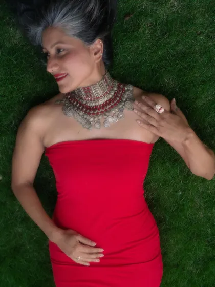 A different perspective, lying on the grass. This shot is about feeling grounded, confident, and at peace with yourself.